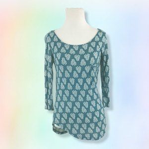 Anthropologie Postmark Teal Pocket Front Polka‎ Dot Floral Printed Top Size XS